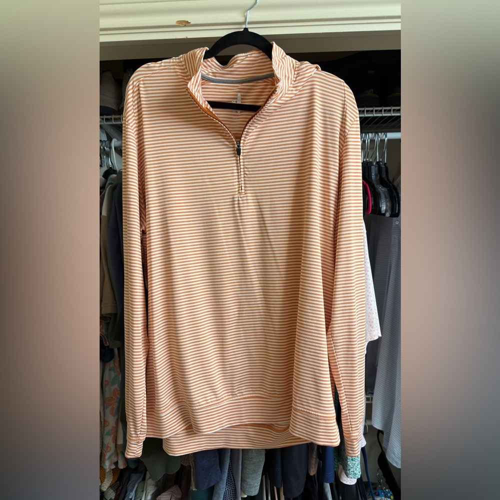 johnnie-O Orange and White Striped Pullover